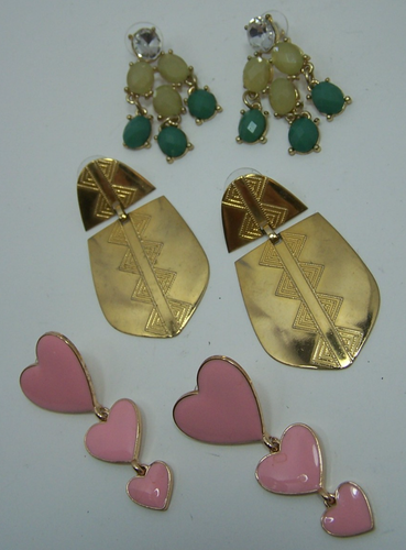 3 Pair Pretty Post Dangle Pierced Earrings - Picture 2 of 6