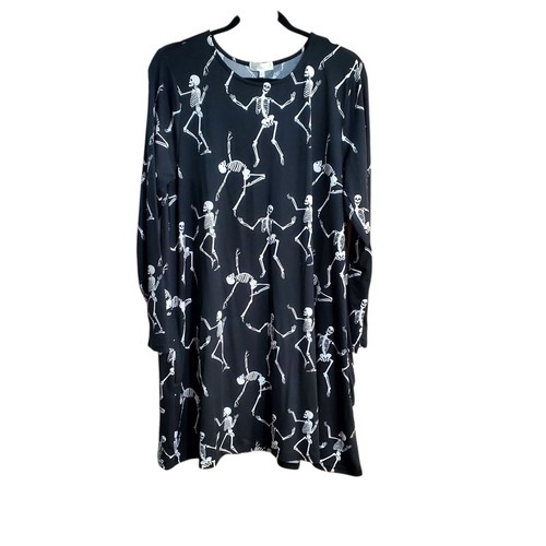 Riley & James Dress Womens Plus Size 1X Dancing Skeltons Long Sleeve Halloween