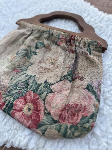 Cartera de tela con asa superior de madera con estampado floral bolsa de punto sin marca - Imagen 2 de 5