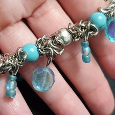 Child's silver tone blue bead bracelet