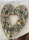 Rustic Welcome Door Sign Hand painted Heart Shape Vintage