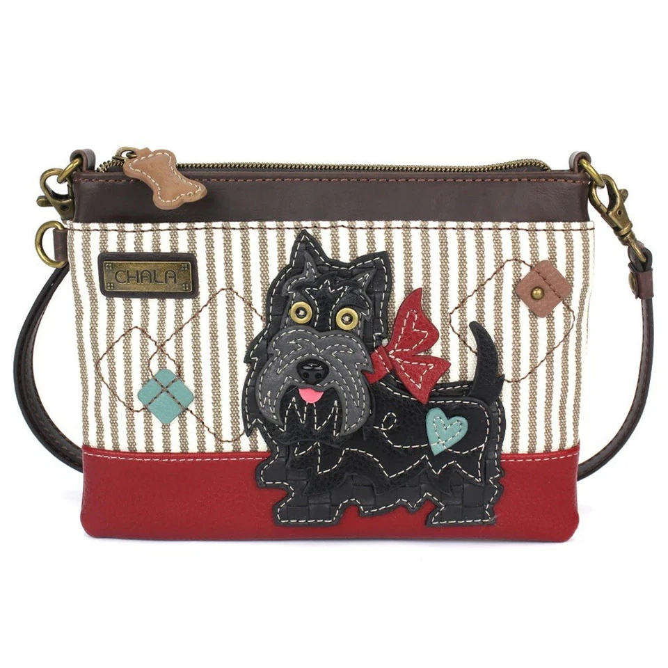 MINI BOLSO BANDOLERA SCOTTIE DOG GRIS RAYAS CHALA