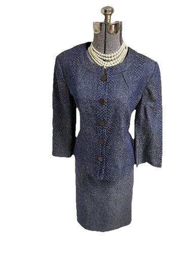 Traje Falda Isabella Talla 14 Se Ajusta Como 12 Conjunto de Dos Piezas 35X24 Azul Mezcla Algodón - Imagen 3 de 24