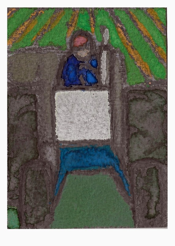 Original ACEO — Iowa Cornfield 2 — Gouache Watercolor & Wax — Iowa SERIES Ed#3/9