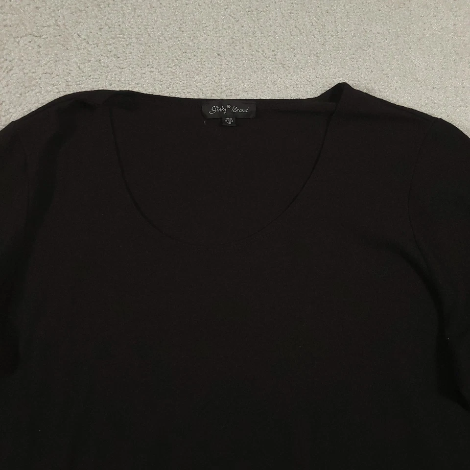 Slinky Brand Shirt Womens 1X Black 3/4 Sleeve Scoop Neck Made in USA - Image 3 of 4