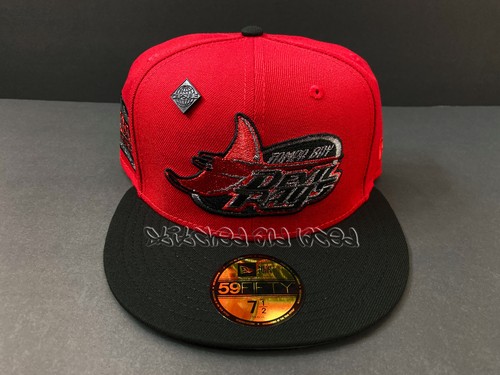 EXCLUSIVE TAMPA BAY DEVIL RAYS FITTED HAT RED BLACK TROPICANA PATCH CLUB 7 1/2 - Picture 2 of 9