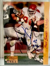 Neil Smith 1993 Classic Pro Line Live Embossed Auto On Card KC Chiefs