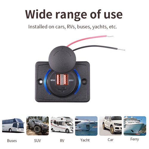 Prise chargeur rapide voiture 12/24V 3.1A double port USB prise de courant panneau caravane - Photo 3 sur 13
