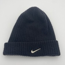 Vintage Nike Embroidered Swoosh Logo Black Unisex Beanie Hat Cap 90s Y2K Skater