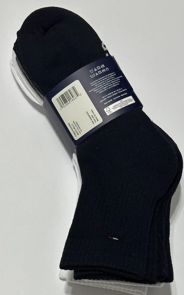 Tommy Hilfiger Hombre 6 Pares Calcetines Atléticos Cojín Cuarto Alto Blanco/Gris/Azul Marino Foto 3 de 4