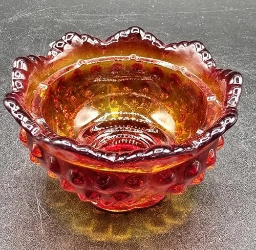 Fenton Cadmium Glow Amberina Glass Hobnail Fairy Lamp BOTTOM ONLY 3.25” diameter