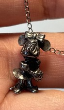 Vintage Sterling Silver 925 DISNEY Minnie Mouse 3D Pendant Charm On 18  Chain