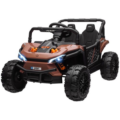 AIYAPLAY Kids Ride on Car, 12V Electric Truck w/ Horn, Lights, USB, Brown - Picture 11 of 11
