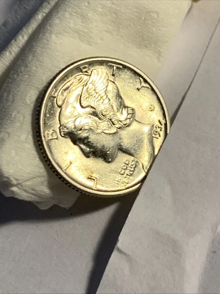 Moneda de diez centavos Mercury 1934, bandas divididas completas, ¡sin circular! Foto 2 de 4