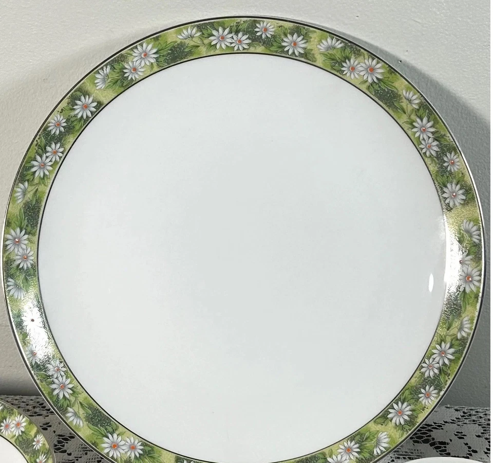 Vajilla Mikasa Marianne floral verde margarita blanco plata 4 piezas Foto 2 de 4