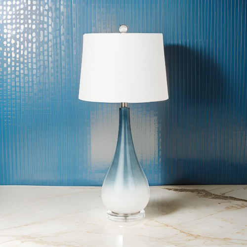 Set of Two 31" Blue and White Glass Table Lamps With White Empire Shade - Picture 6 of 7