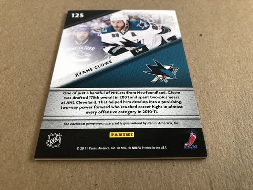 2011-12 RYAN CLOWE Panini Certified FABRIC OF THE GAME RELIC #125 - 07/25 CANADA - Picture 10 of 10