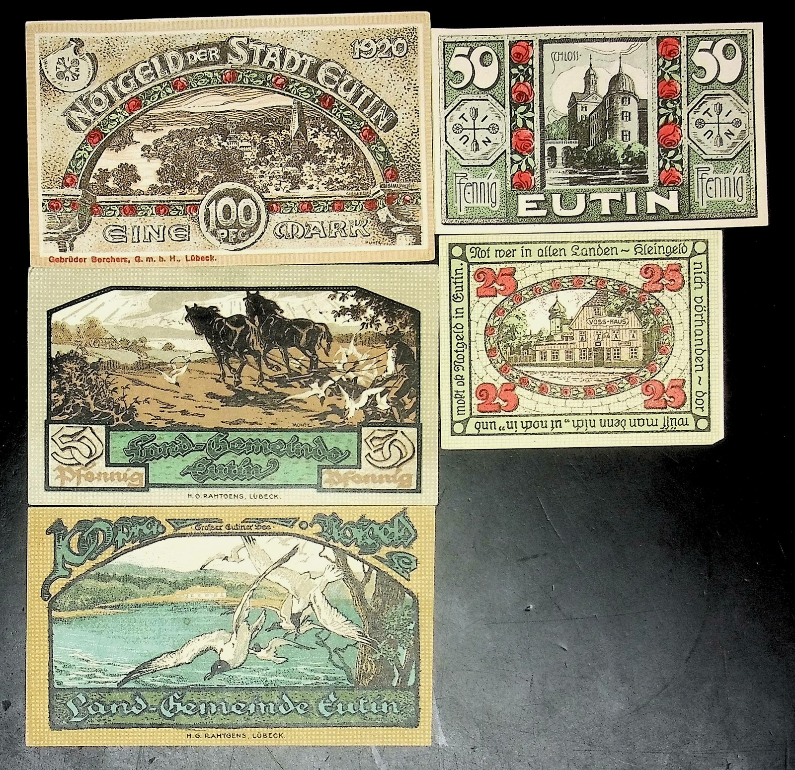 1921 Germany EUTIN 50 75 100Phennig Banknote / Notgeld