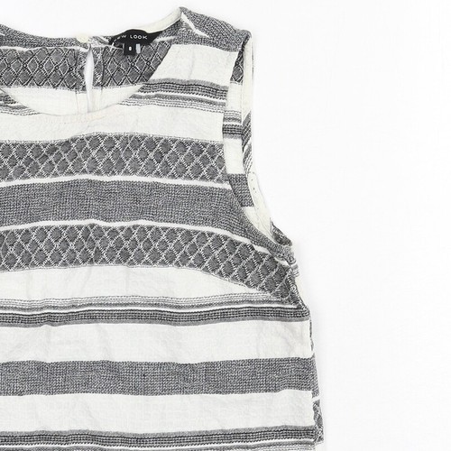New Look Womens Grey Geometric 100% Cotton Basic Tank Size 8 Round Neck - Tassel - Picture 5 of 10