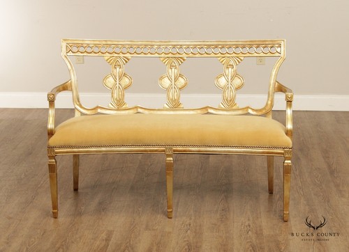 Quality Neoclassical Style Vintage Carved Giltwood Settee - Picture 3 of 12