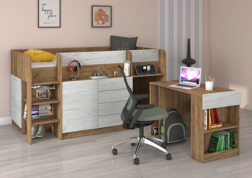 Litera SMILE L muebles infantiles juego de muebles con escritorio estantes lado izquierdo - Imagen 15 de 56