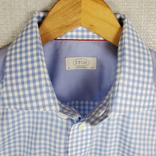 ETON Size Large 42 Mens Cotton Gingham Check Button Front Shirt Contrast Yoke - Picture 11 of 18
