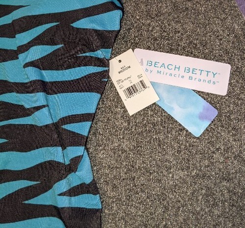 Beach Betty 1-teiliger Badeanzug Größe M blaugrün schwarz Tierdruck Crossback offener Rücken - Bild 3 von 11