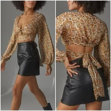 Urban Outfitters Kary Keyhole Tie Back Top Geometric Print Size Small NWT