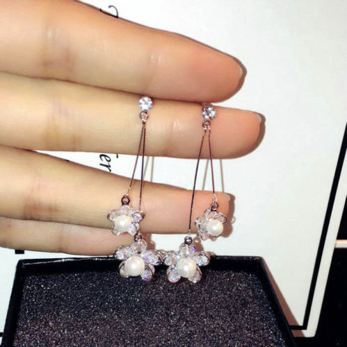 925 Silver Stering Post Floral Dangle Earrings made with Swarovski Elements GOLD - Picture 8 of 10