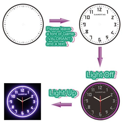 GamerTag Game Room Personalized Custom Made Night Light Flexible Neon Wall Clock - Picture 48 of 86