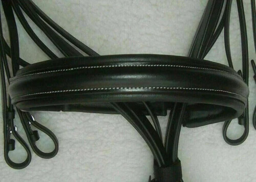 Brida doble de cuero para caballo Weymouth con cinta para cejas de cristal - Imagen 2 de 4