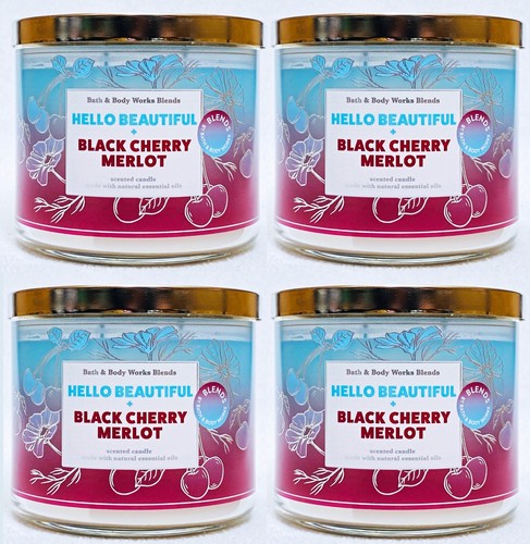 4 Bath Body Works HELLO BEAUTIFUL BLACK CHERRY MERLOT Large Candle 14.5 oz - Bild 1 von 2