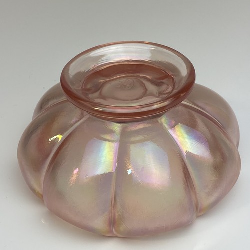 Fenton 75th Anniversary Pink Velva Rose Iridescent Ribbed Melon Bowl Dish - Picture 10 of 12