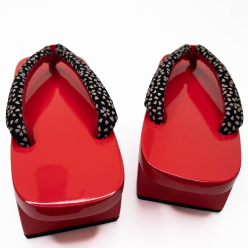 Zuecos Geta japoneses de colección lacados rojos embalaje original tamaño 24 cm: 23 de mayo-X - Imagen 5 de 12
