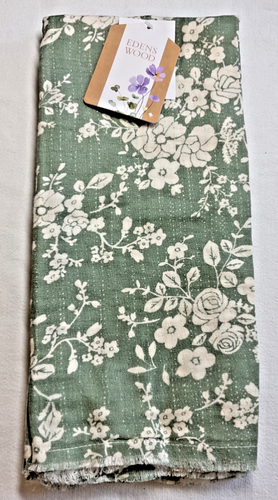 Edens Holz Küchentücher (2) grün creme Blumen 20 x 28 Baumwolle Neu mit Etikett