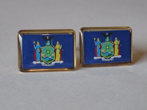 New York State Flag Cufflinks--United States of America USA US Patriotic NYC - Picture 3 of 3