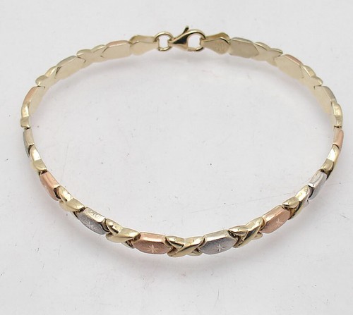 7" Diamond Cut Baby Hugs and Kisses Stampato Bracelet Real 14K TriColor Gold - Picture 2 of 5