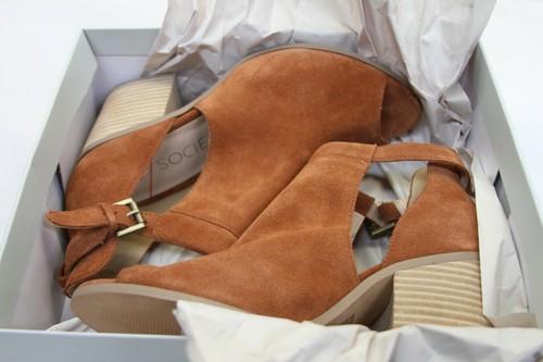 Sole Society Suede Peep-Toe Ankle Boots - Ferris 9M BRANDY RTL$110 - Picture 8 of 8