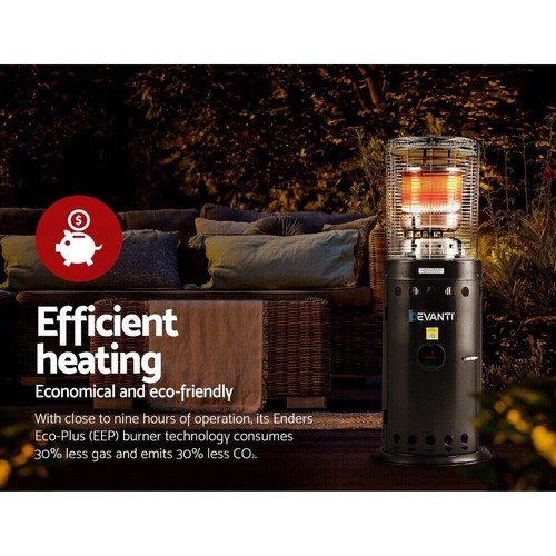Devanti Outdoor Gas Patio Heater LPG Portable Standing Stainless Steel Black - Picture 8 of 13