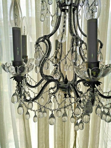 RARE Italian Murano Chandelier 6 Light💎Blown Glass Drops💎Macaroni Beads - Picture 9 of 10