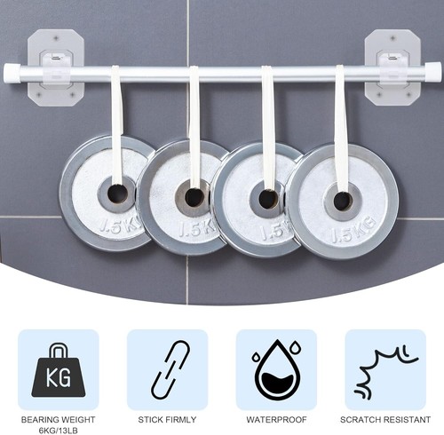 8PCS Nail Free Adjustable Curtain Rod Clip Brackets Self Adhesive Holder Hooks - Picture 4 of 5