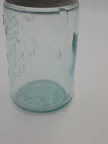 VTG AQUA PINT MASON'S JAR PATENT NOV 30TH 1858 HERO CROSS BALL ZINK LID - Picture 7 of 12