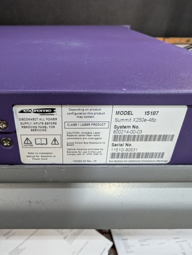 Extreme Networks Summit X250e-48p 15107 48 Port Rackmount Network Switch -Tested - Picture 7 of 7
