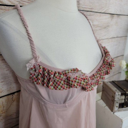 Victoria's Secret Babydoll Dessous mauve kariert Rüschenbesatz Gr. 36B - Bild 5 von 6