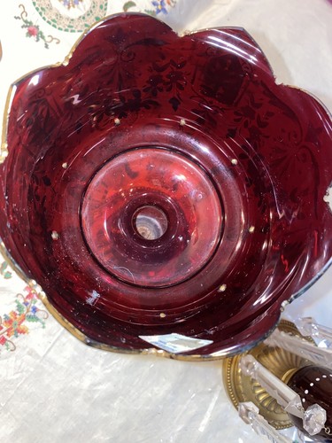 Pair Of Antique Victorian Ruby Glass Mantel Lusters FRANCE - Picture 5 of 21