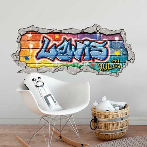 PERSONALISED GRAFFITI MURAL WALL ART STICKER DECAL CHILDREN'S BEDROOM PLAYROOM - Picture 12 of 15