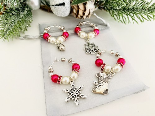 4 handmade wine/Gin glass Charms Christmas Festive Xmas New Year Support Charity - Picture 9 of 10