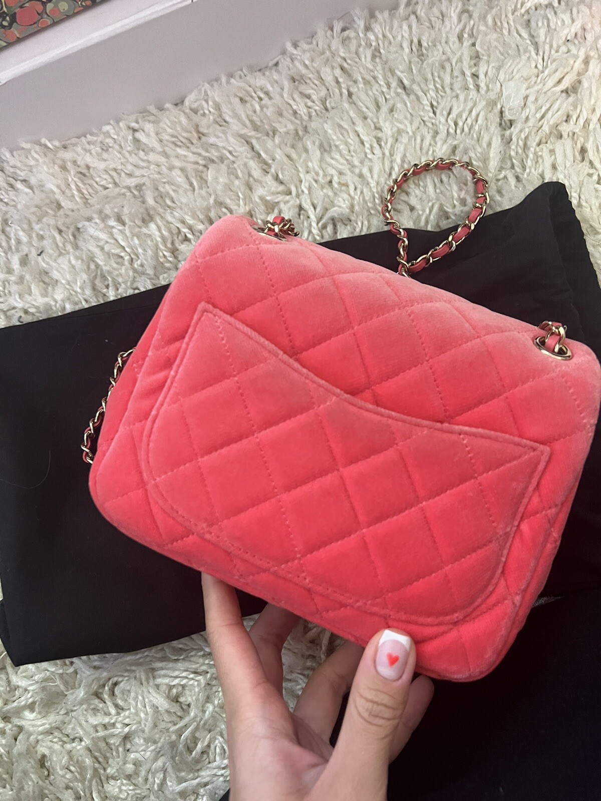 CHANEL Mini Square Quilted Velvet Crystal Flap Bag Gem
