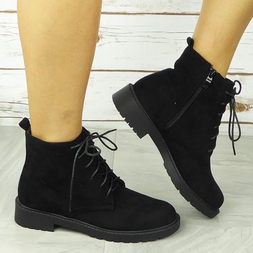 Ankle Boots Ladies Shoes Black Lace Up 