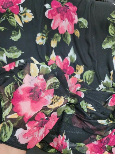 Black Mesh Fabric Four Way Stretch Fabric By The Yard Red Flowers  - Picture 4 of 8
